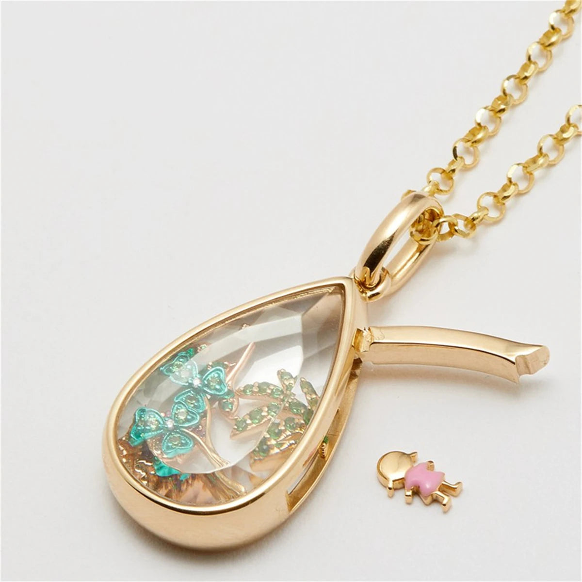 Ocean Heart Adjustable Pendant, Water Drop Pendant, Cute Small Items, Collarbone Chain, Gold Plated Color Preserved Copper Open